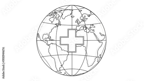 Medical Cross on World Globe Symbol.