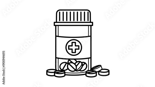 Medicine pill bottle with pills.