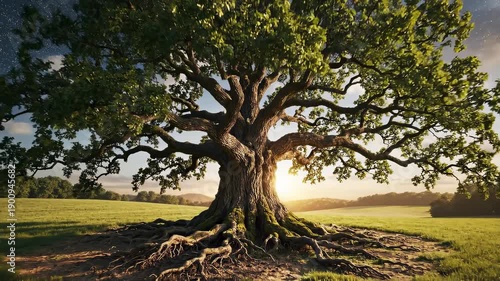 Resilient oak tree growing from sapling to maturity