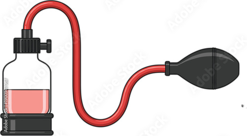 Medical Vacuum Pump Device Vector Illustration with Bottle Tube and Bulb in Clean Flat Style for Healthcare Anatomy Education and Product Design