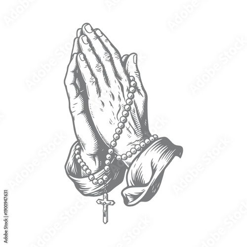 Praying Hands with Rosary and Cross