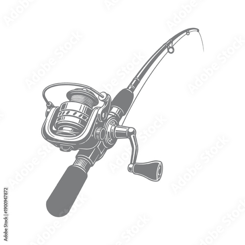 Detailed Fishing Rod with Spinning Reel Illustration