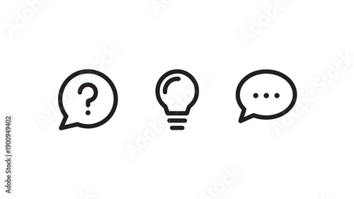 Vector Illustration Of Question Mark, Light Bulb, And Chat Icons For Problem Solving And Communication Concept