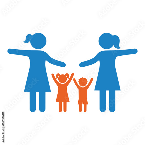 Stylized family icon with two mothers and two children, modern representation
