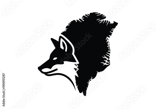 Stylized wolf head silhouette with furry mane texture for wilderness and predator themes