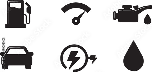 Black silhouette of fuel pump icon with nozzle on white background