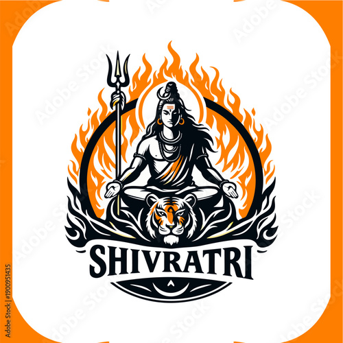 Lord Shiva Meditating for Shivratri Festival Emblem