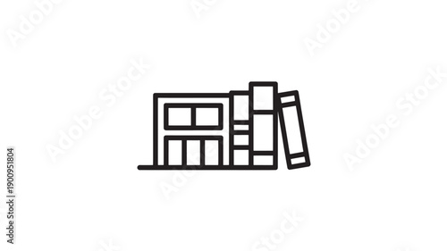 Vector Illustration Of Simple Building With Bookshelf For Education And Library Concept