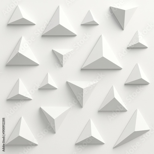 A modern minimalistic arrangement of raised geometrical triangular shapes on a plane surface