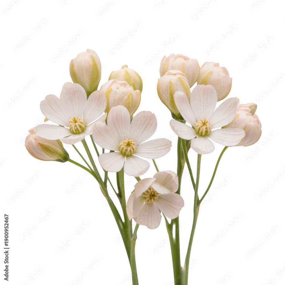 Fototapeta premium White flowers with green stems isolated on a transparent background