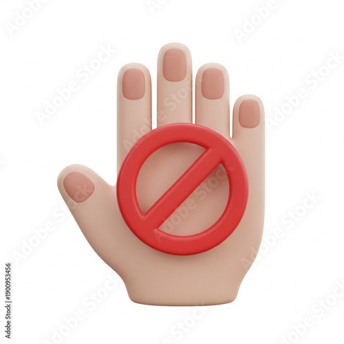 hand icon crossed out, soft 3D shading, isolated white background
