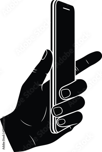Hand holding a smartphone, cellophane. 