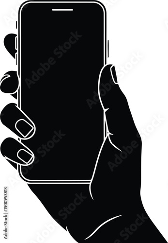 Hand holding a smartphone, cellophane. 