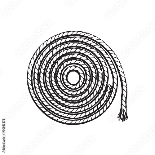 Coiled rope in circular spiral pattern, a closeup study of textures and craft.