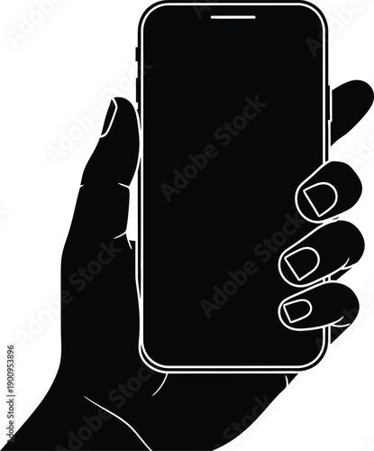Hand holding a smartphone, cellophane. 