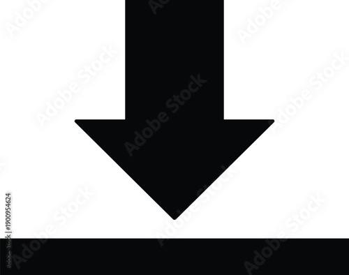 Black downward pointing arrow on a white background with a black horizontal bar direction symbol