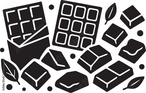 World Chocolate Day Abstract Black Vector Illustration with Assorted Chocolate Bars