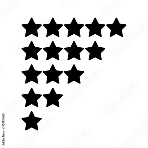Minimal solid black icon showing a 1 to 5 stars rating scale, symbolizing reviews, feedback, quality levels, and user experience. Perfect for apps, websites, UI systems, dashboards, and modern brand