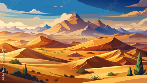 Very beautiful panoramic view of endless Sahara sand dunes, capturing vast desert textures, soft light, and the timeless natural beauty of Algeria’s iconic desert landscape.