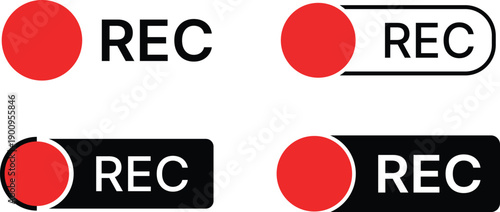 Four red circle REC recording on white background recording red circle record button audio