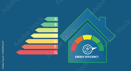 Energy efficiency rating chart and house with eco icons vector illustration flat design