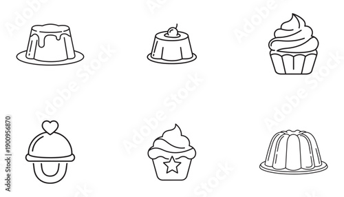 Collection of dessert icons featuring cupcakes, jelly, and mousse desserts