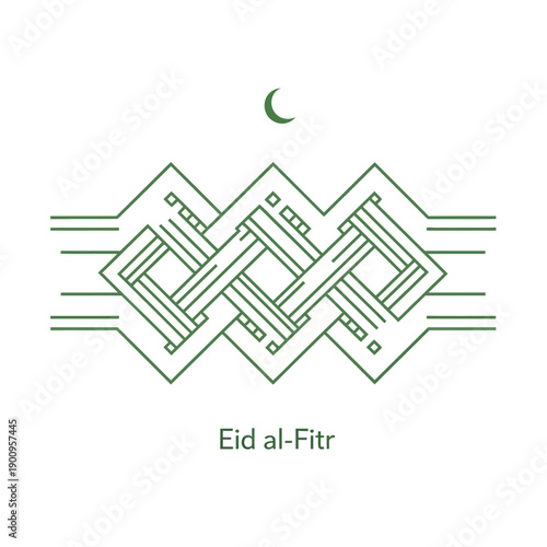 Islamic Geometric Pattern with Crescent Moon and Eid al-Fitr Text