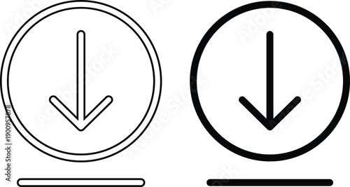 Two black and white download with arrows pointing down download arrow down circle symbol interface