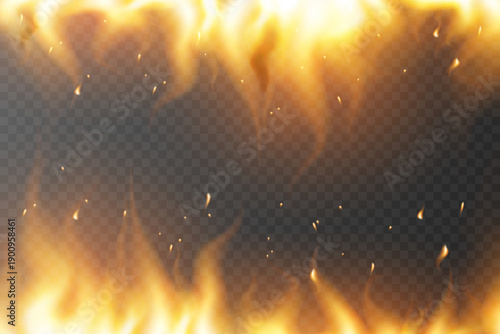 Realistic effect of burning fire sparks. On a transparent background.