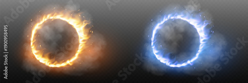 Fantasy fire and ice rings with magical flames.