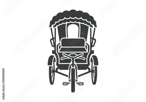 Classic cycle rickshaw silhouette front view for traditional asian transportation designs