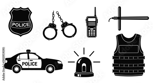 Set of Police Equipment Icons