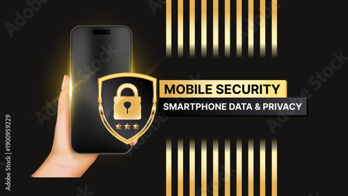 Mobile Security Concept with Smartphone and Shield Icon, Data Protection, Privacy Protection and Cyber Security for Mobile Device Vector Illustration