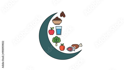 Food and drink on crescent moon.