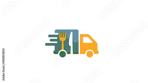 Food delivery truck with fork and knife.