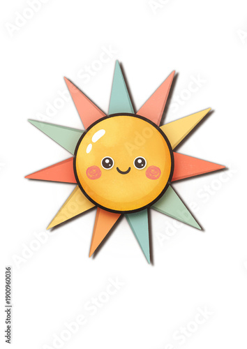 Cute Smiling Sun with Colorful Rainbow Rays Illustration. Boho sun. Nursery Art. whimsical sun illustration. You are my sunshine