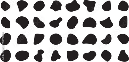Blob shape organic set. Collection from abstract forms for design and paint. Black organic shapes Isolated on a Transparent background. Water splotches, liquid ink spots vector

