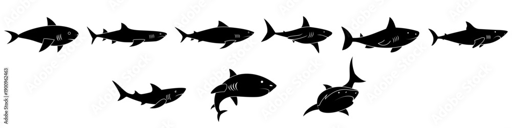 Obraz premium Shark vector icon set. Fish Illustration sign collection. Ocean life symbol or logo.
