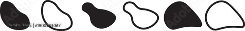 liquid shape blobs in different style collections. Abstract black irregular blob shapes set. Random blob circles, liquid organic amoeba, different drops in modern style on Transparent background
