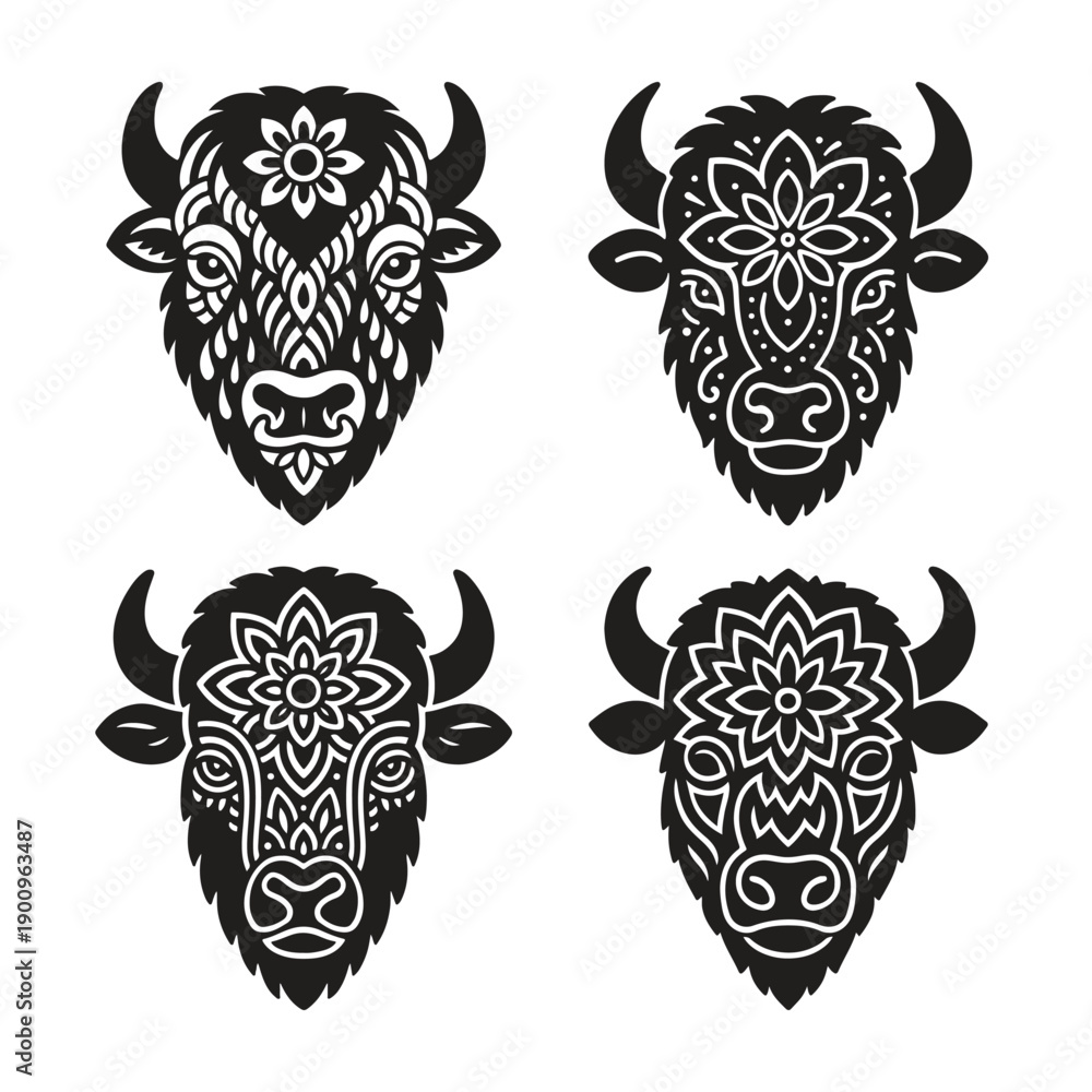 Fototapeta premium Bison Head Mandala Design silhouette vector illustration art