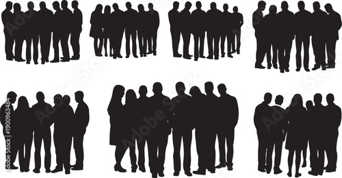 Silhouettes of diverse groups of people standing together