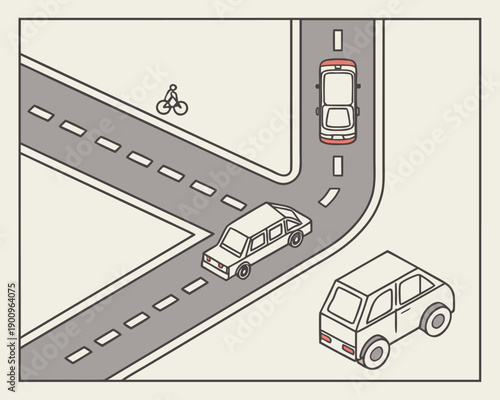 cars and bicycle on a road intersection