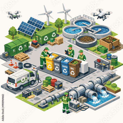 Recycling and waste management process illustration