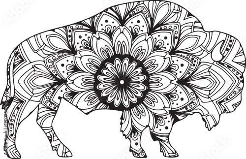 Bison Mandala Design Silhouette Vector Illustration Art