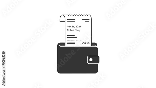 Black wallet with paper receipt.