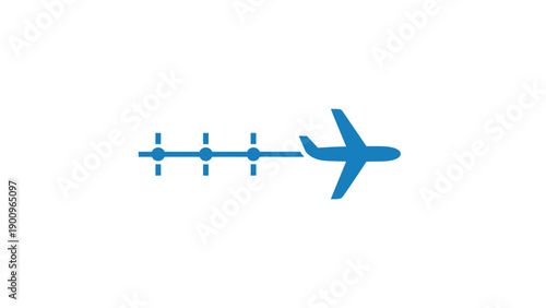 Blue airplane flying through sky.