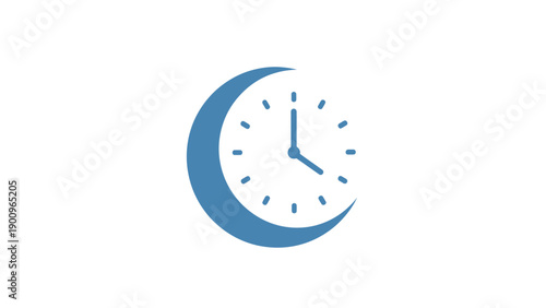 Blue clock with crescent moon shape.