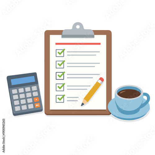 Clipboard with checklist and calculator setup