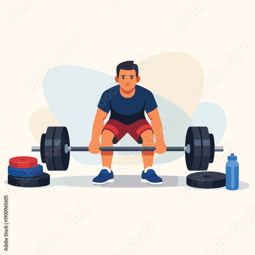 Man preparing for deadlift with weights at gym