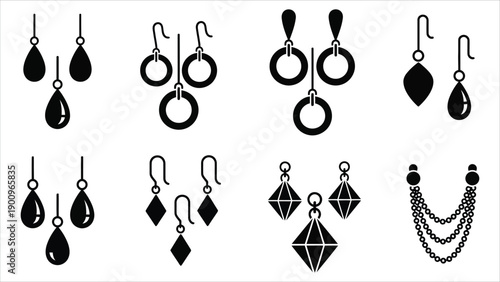 Minimalist Geometric Earrings Vector Set. Black & white abstract and symmetrical jewelry illustrations